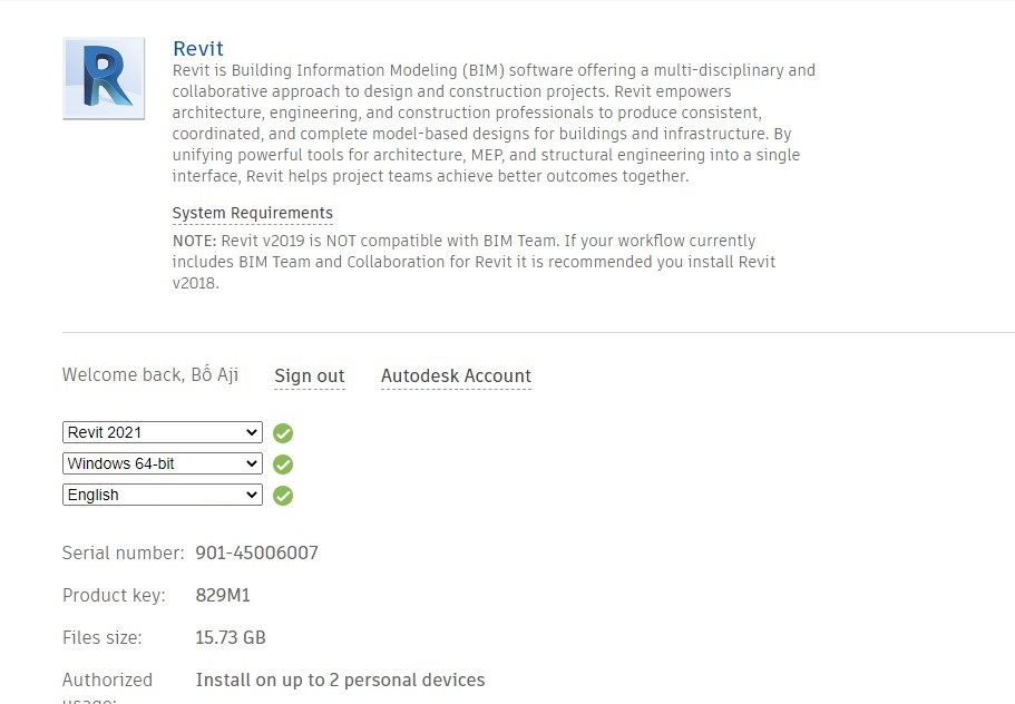 serial number and product key for revit 2018