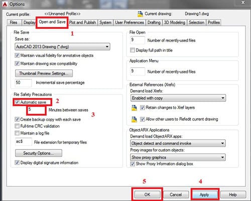 Cách cài đặt AutoSave và tạo Backup file trong phần mềm AutoCAD