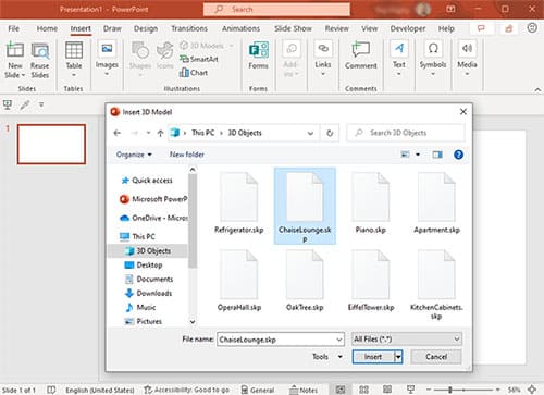 Bản quyền SketchUp: Cách chèn mô hình 3D SketchUp vào Microsoft Office