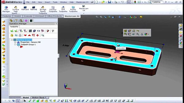 Giao diện thiết kế của Mastercam for solidworks 