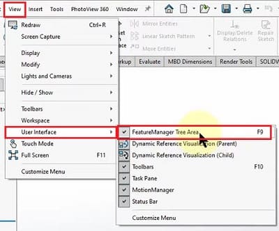 Phần mềm SolidWorks: Khắc phục lỗi mất cột FeatureManager Tree Area